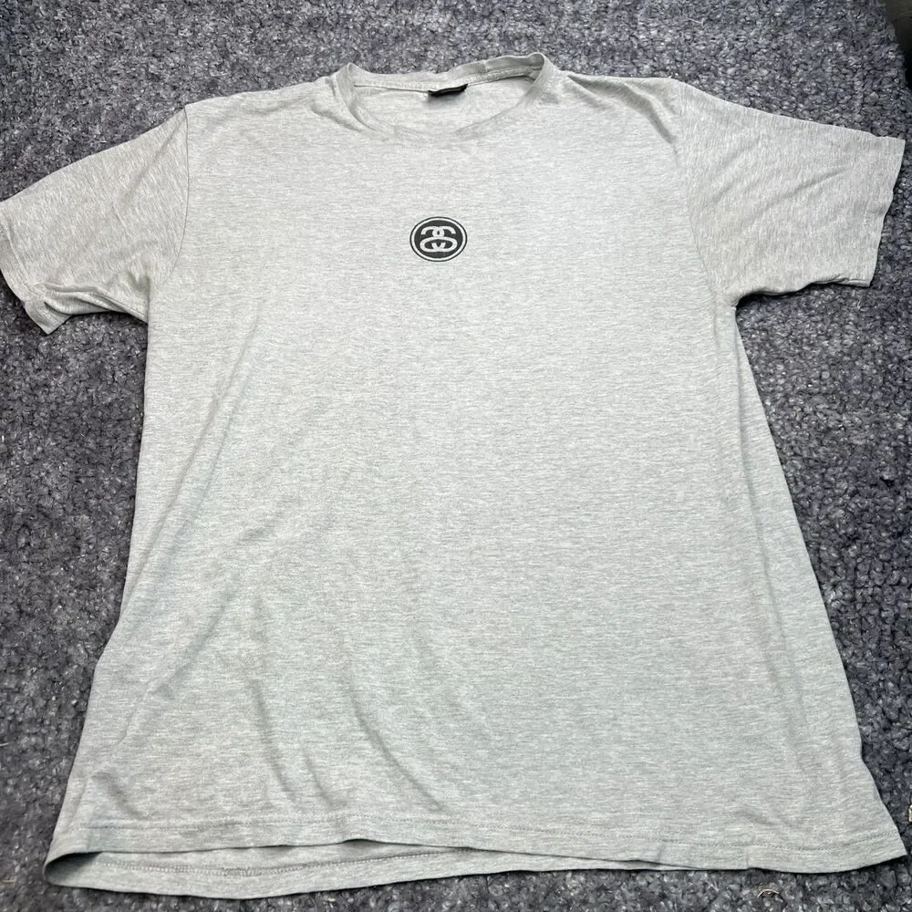 Stussy Double S Grey Mens Large Short Sleeve Shirt